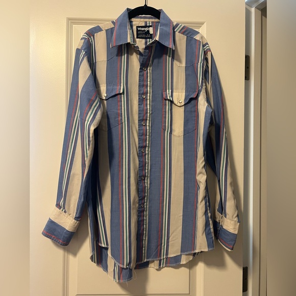 Vintage Wrangler  Blue Striped Men's Shirt - Picture 1 of 4
